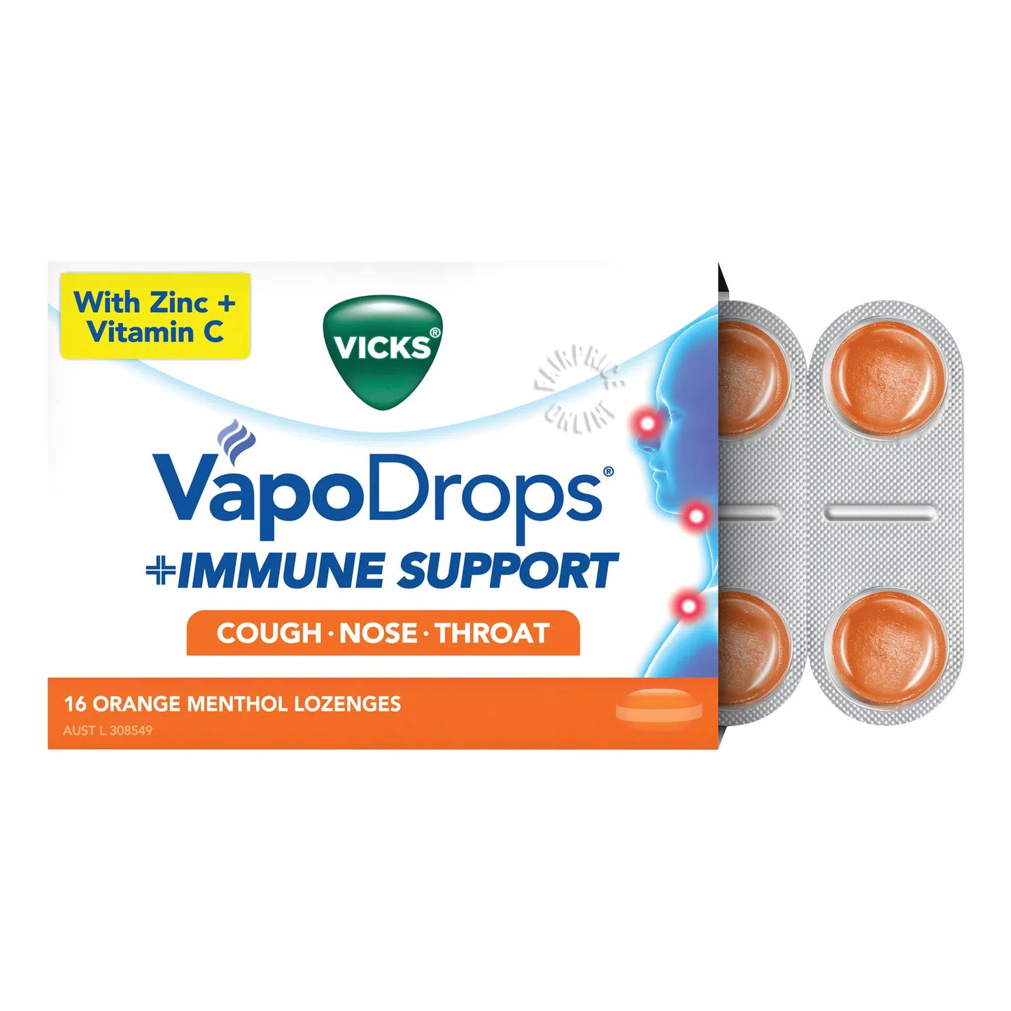 Vicks VapoDrops Immune Support Orange 16pads